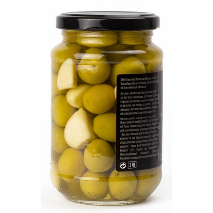 Măsline verzi Manzanilla cu usturoi și rozmarin 370g
